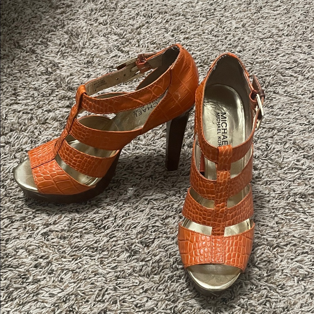 Michael Kors Vibrant Orange Croc-Embossed Heels